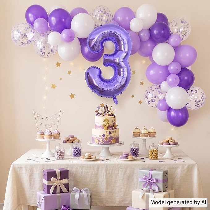 Purple Number 3 Balloon 40 Inch, Giant Lavender Mylar Foil Balloon - Image 3
