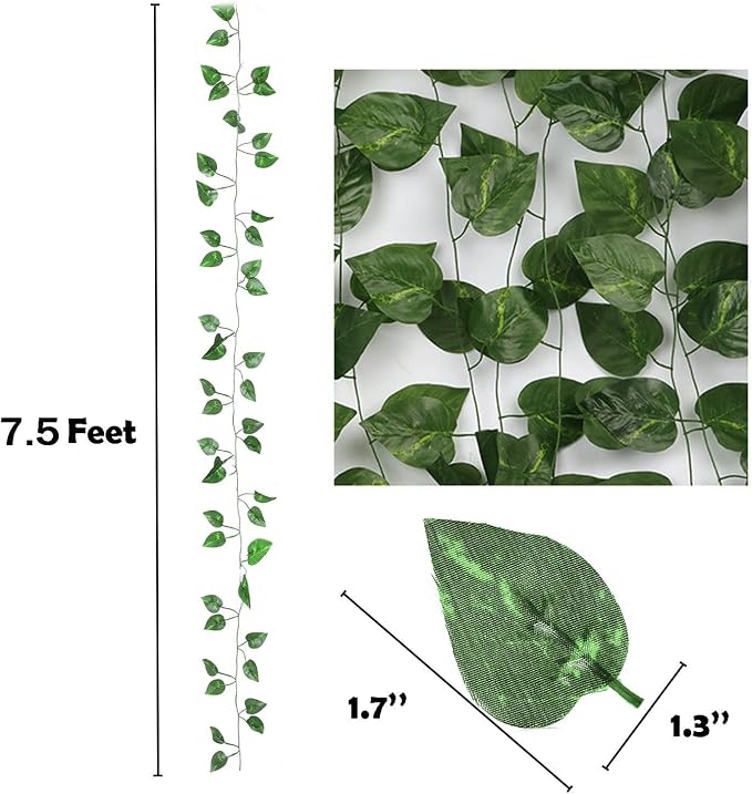 300 Pack 2100 Feet Fake Greenery Ivy Leaf Plants, Hanging Garland Vine Leaves - Image 2