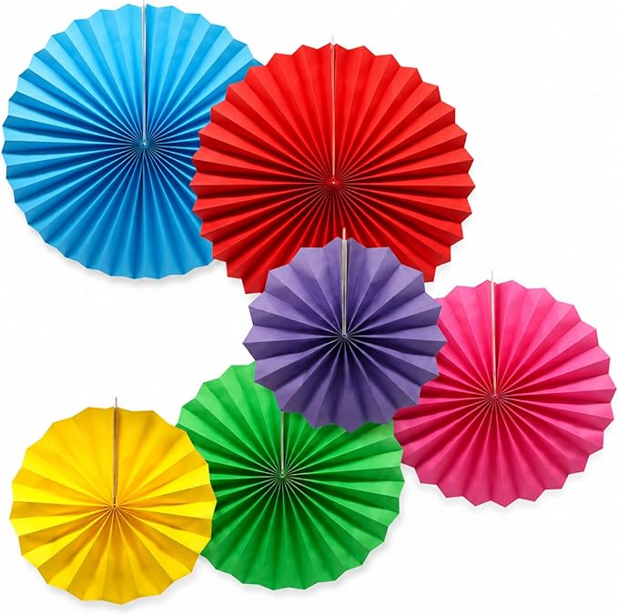 6-Pack Colorful Paper Fans, Hanging Party Decorations | Round Pattern Rosettes by ADLKGG