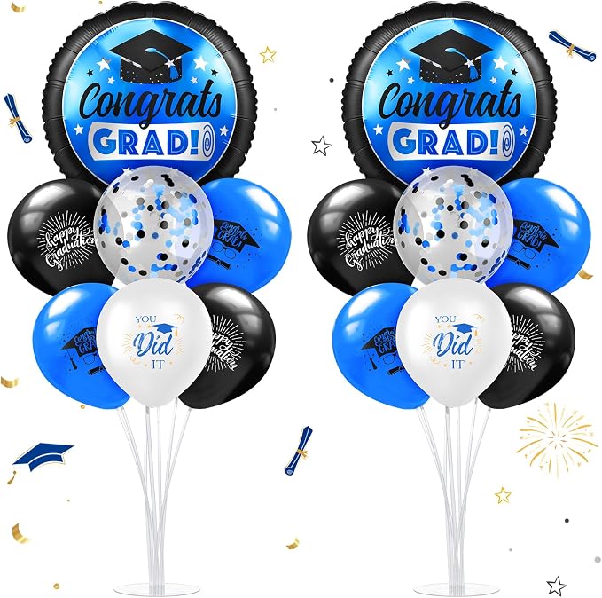 Kasyat 2 Set Blue and Black 2026 Graduation Table Centerpiece Balloon Stand Kit by Kasyat