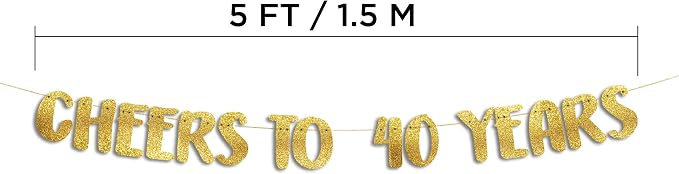 Pre-Strung Cheers to 40 Years Gold Glitter Banner - Image 3