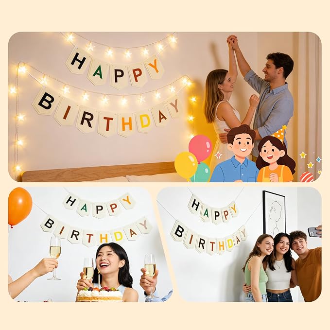 Colorful Happy Birthday Banner Decorations, Felt Bohemian Rainbow Birthday - Image 7