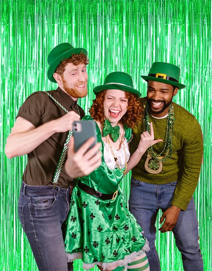 2 Pcs Green Metallic Tinsel Foil Fringe Curtains, 3.2ft x 8.2ft Photo Booth - Image 5