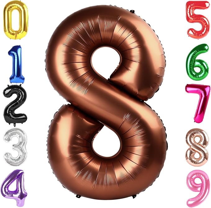 40 Inch Brown Number 8 Balloon Birthday Party Decorations by Hadoife