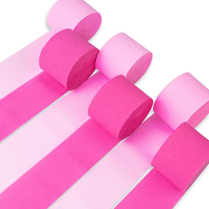 PartyWoo Pink Pastel Hot Light Baby Pink Crepe Paper Streamers 6pcs 492 FT | by PartyWoo