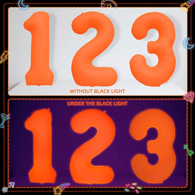 Mega-L Glow in The Dark Party Supplies, 40 Inch Orange Number 7 Balloon | Glow - Image 7
