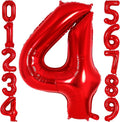 Red Number 4 Balloon 40 Inch, Big Large Foil Helium Number Balloons, Jumbo by AIQINHU
