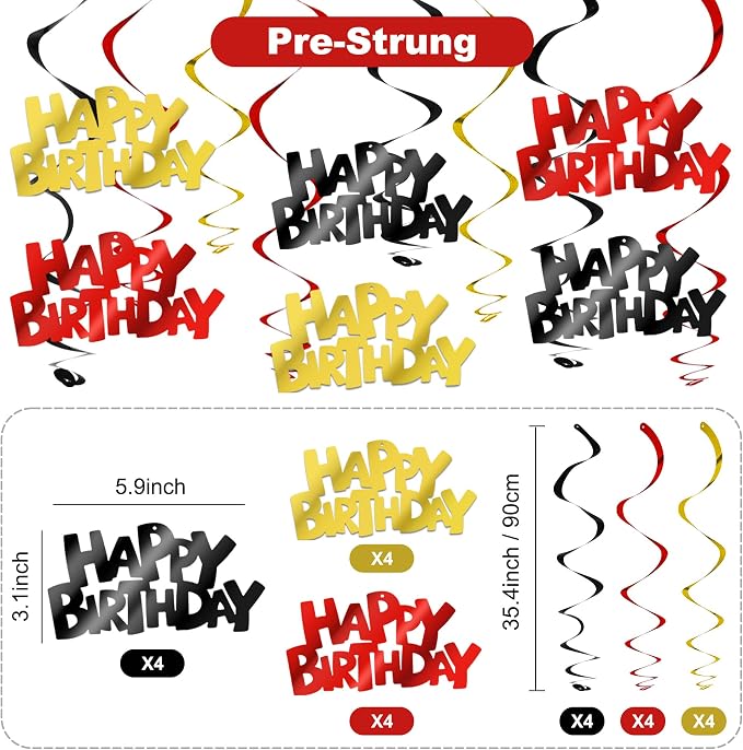 BEISHIDA 12 Pcs Happy Birthday Hanging Swirl Decorations, Men Boys Cartoon - Image 2