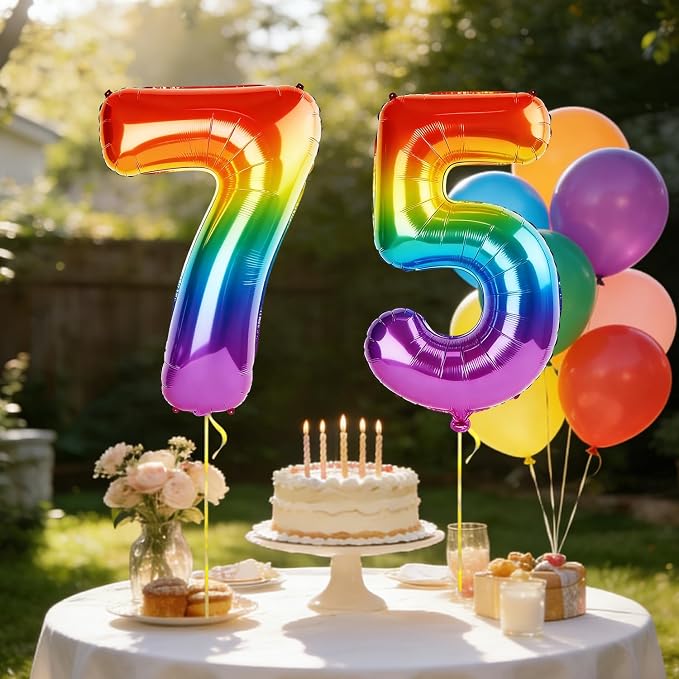 40 Inch Number 75 Balloons for 75th Birthday Party Decorations, 0-100 Rainbow - Image 3