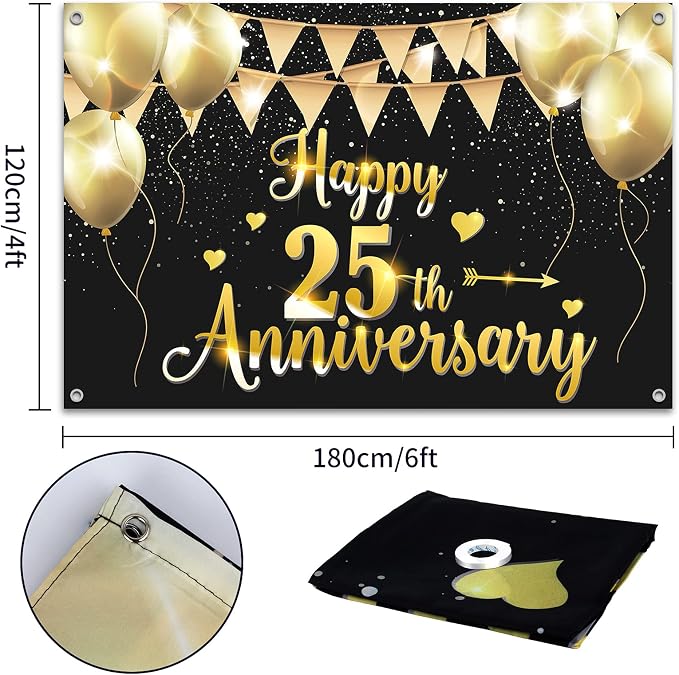 HAMIGAR 6x4ft Happy 25th Anniversary Banner Backdrop - Image 2