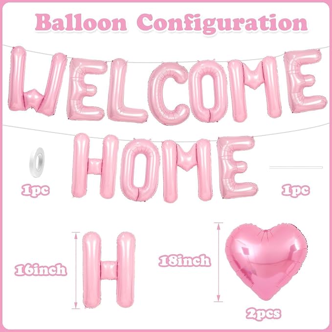 Welcome Home Balloons Pink, 16Inch Welcome Home Foil Balloons Banner - Image 2