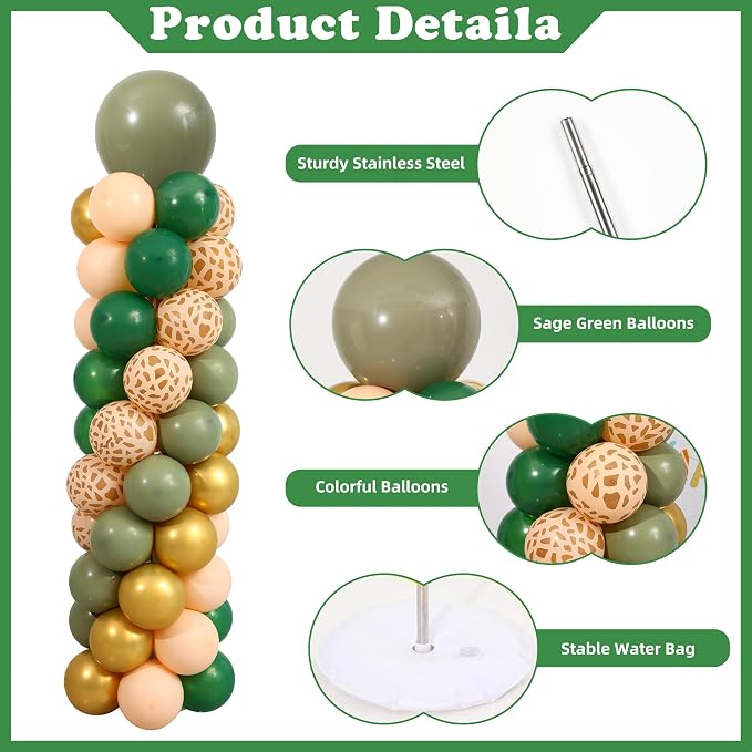 Green and Gold Balloon Column Stand Kit Set of 2, Safari Jungle Baby Shower - Image 4