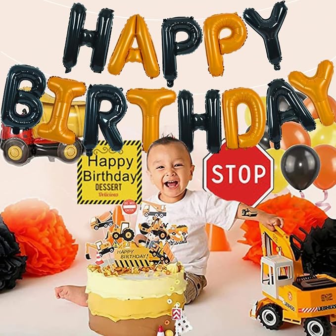 TONIFUL 16 Inch Black Orange Happy Birthday Balloons Banner Decor - Image 5