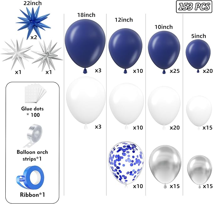 153Pcs Navy Blue and Silver Balloons Garland Arch Kit - Image 2