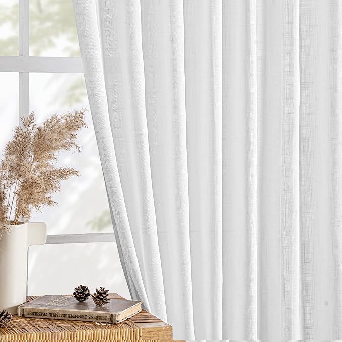 MIULEE White Linen Curtains 105 Inch Long 2 Panels - Image 4