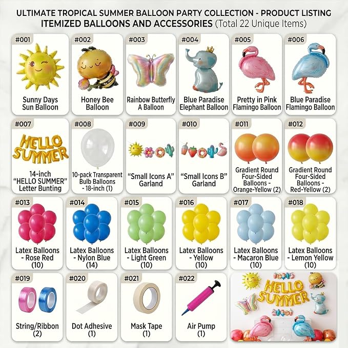 102 PCS "Hello Summer" Foil Balloon Decoration Kit, Tropical Summer Party - Image 6
