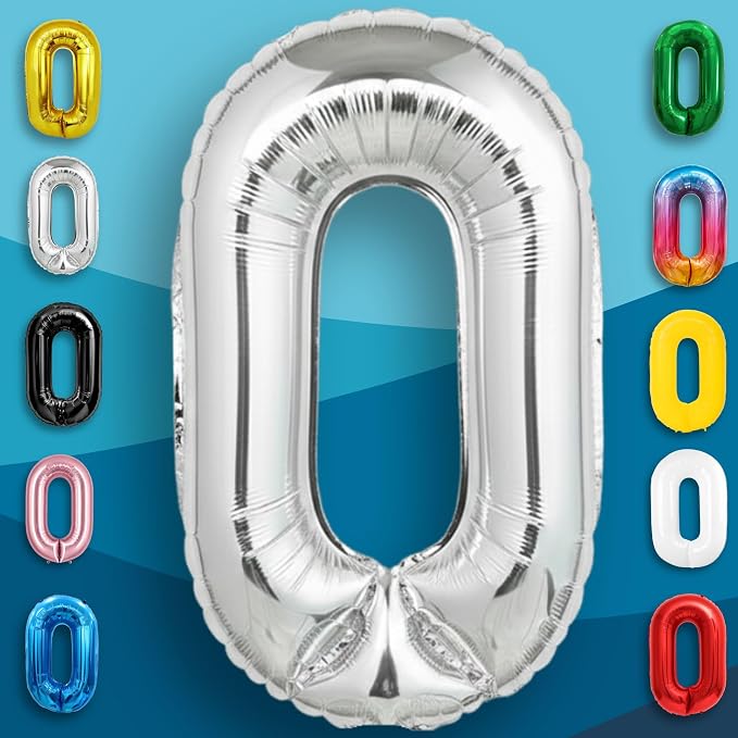 Silver Number Balloon 0 Mylar Foil Balloons 32 inch - Image 3