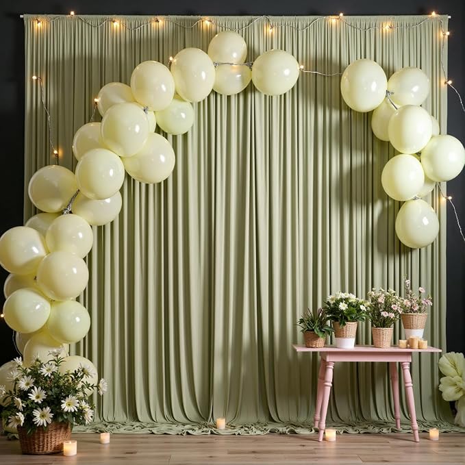 50ftx10ft Wrinkle Free Sage Green Backdrop Curtains - Image 6
