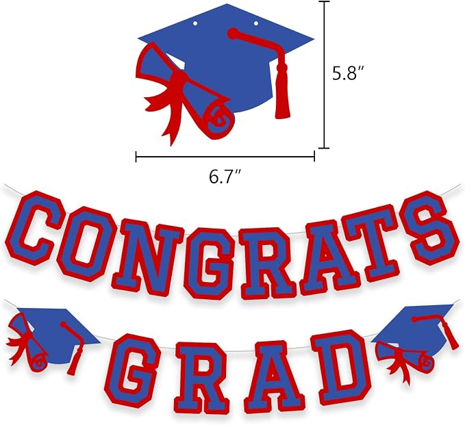 Congrats Grad Banner Graduation Party Banner Decoration Hanging Garland High - Image 2