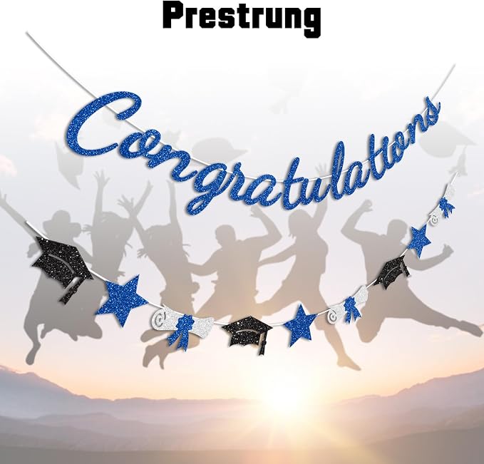 Congratulations Banner Blue Graduation Decorations Class of 2026 Prestrung - Image 2