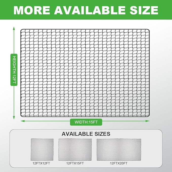 Golf Practice Net, 12X12ft /12X15ft/12X20ft Golf Hitting Hanging Kit, Sports Practice Barrier Net for Backyard and Garage, Indoor/Outdoor DIY Sports Netting for Baseball, Hockey, Soccer