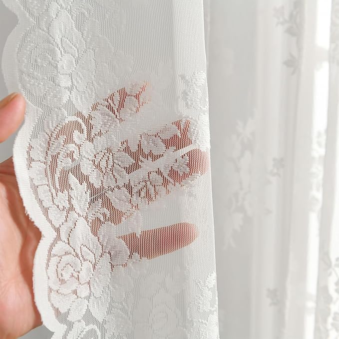 Kotile Ivory Lace Kitchen Curtains Country Floral W42 x L45 Inch, 2 Panels | by Kotile+Curtains