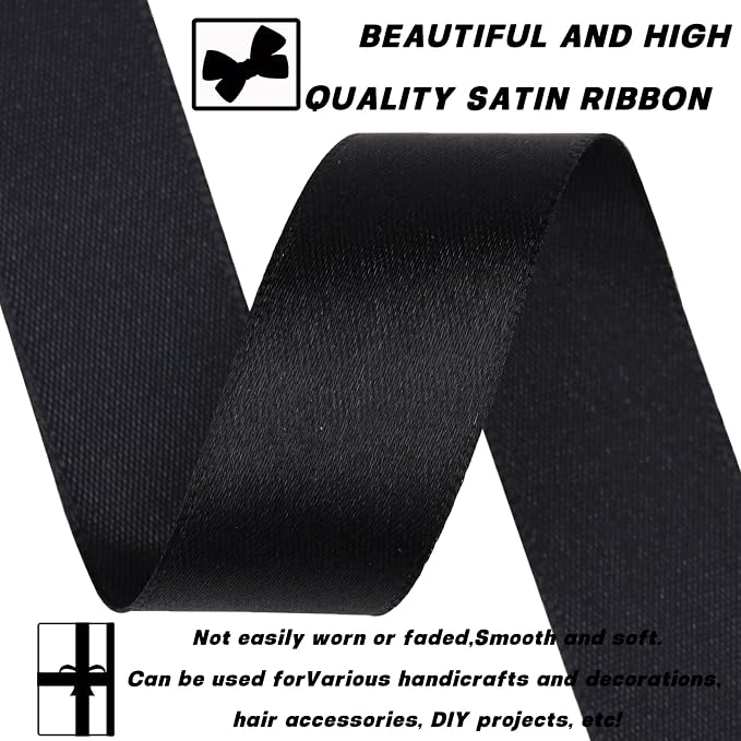 7/8 Inch 60 Yards Black Satin Craft Ribbon-Single Face Polyester Ribbon - Image 3
