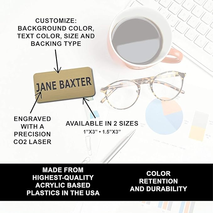 Custom Engraved Name Tag Badges – Personalized Identification with Pin or Magnetic Backing, 1 Inch x 3 Inches, White/Black