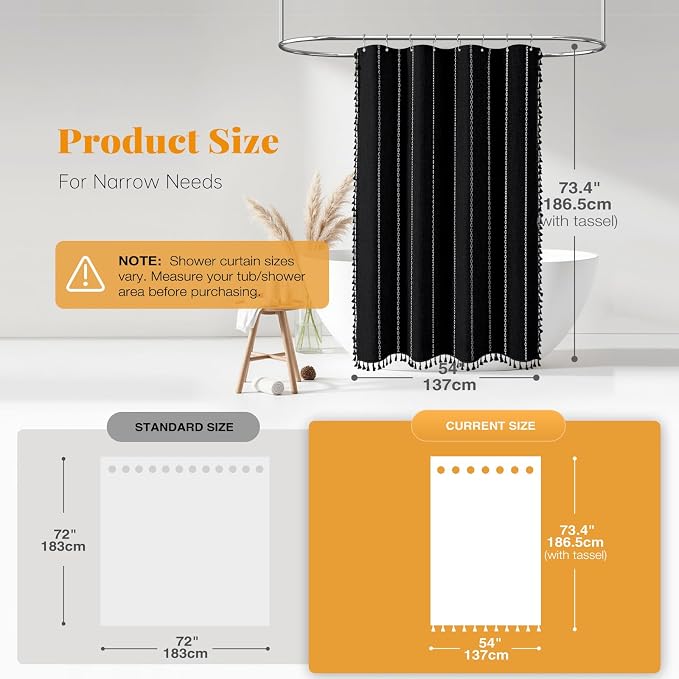 54 x 72 Boho Linen Heavy Duty Cloth Shower Curtain Set, 330GSM Linen Blend - Image 2