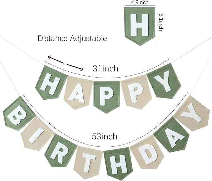 Felt Green Khaki Happy Birthday Banner Birthday Decorations - Image 7