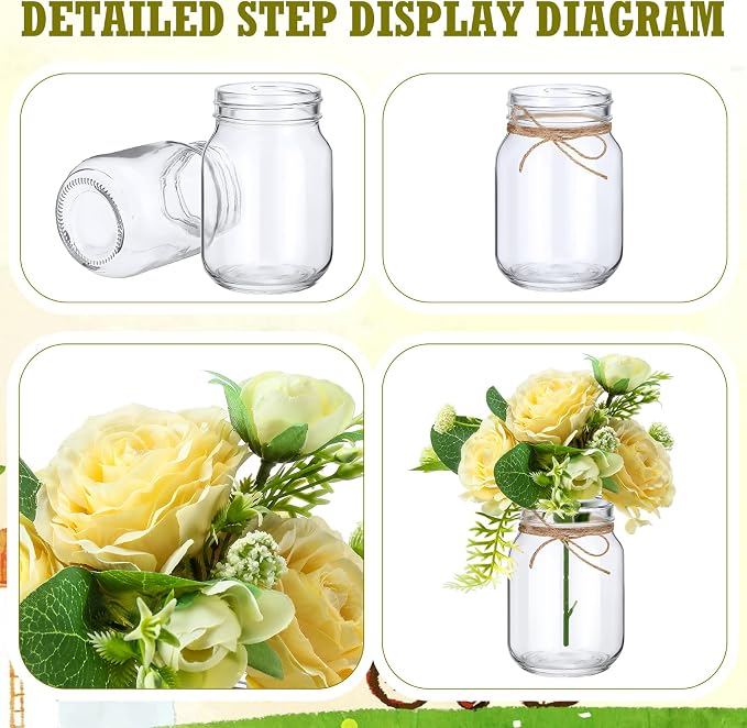 XunYee 10 Set Mason Jars for Centerpieces, Gypsophila Rose | Mason Jar Flower - Image 3