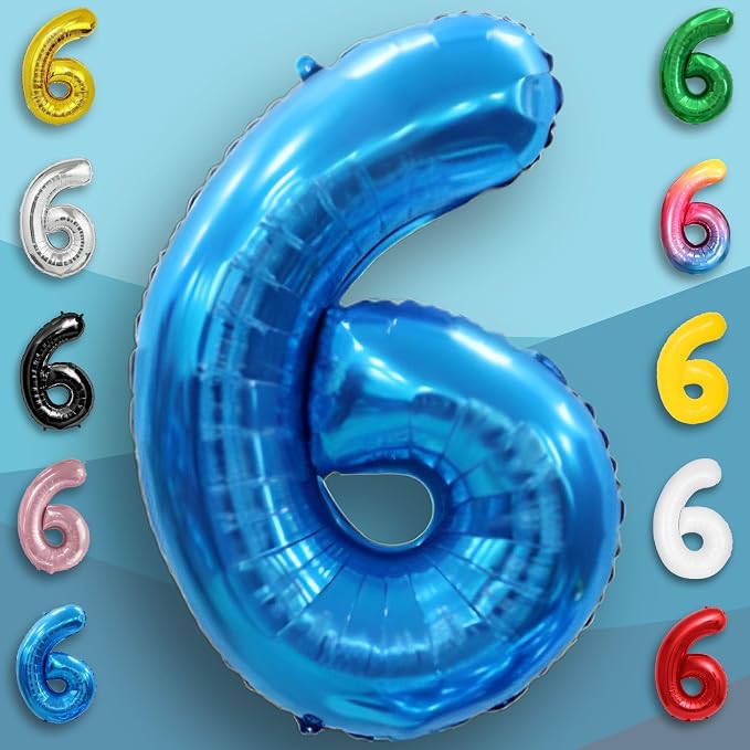 Blue Number Balloon 6 Mylar Foil Balloons 40 inch - Image 5