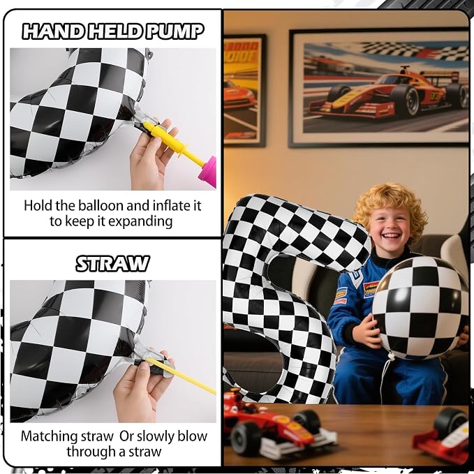 40 Inch Checkered 5 Balloons, Boys Girls Racing Car Track Theme Supplies - Image 3
