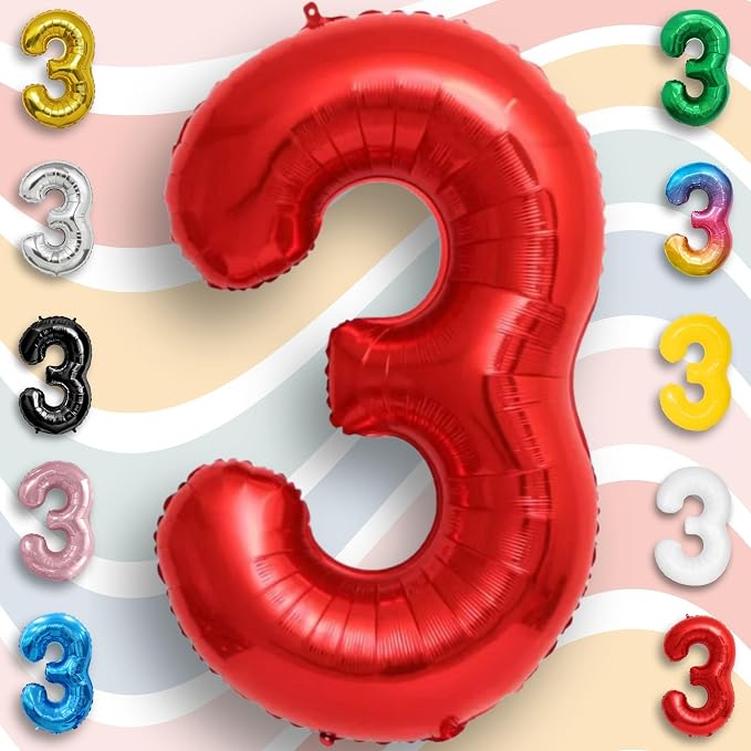 Red Number Balloon 3 Mylar Foil Balloons 40 inch - Image 6