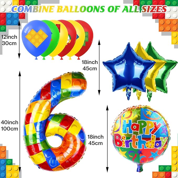 40 Inch Building Block Number Balloon, Colorful Number Block Foil Balloons - Image 2