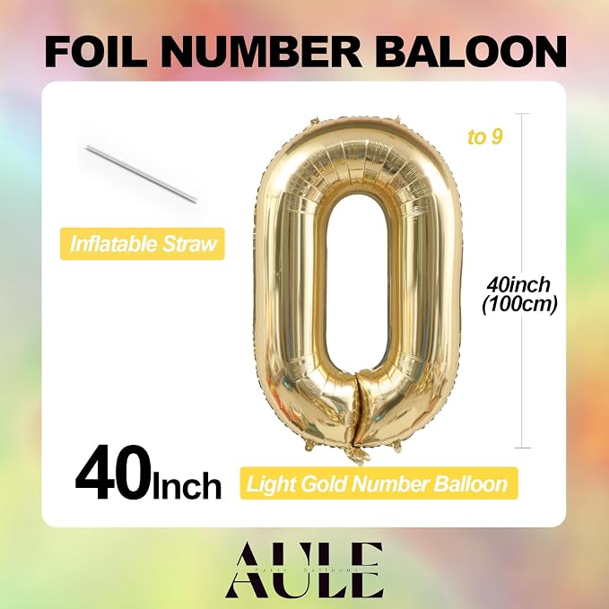 AULE 40 Inch Light Gold 4 Balloon Number Foil 0-9 Birthday Big Numbers | - Image 5