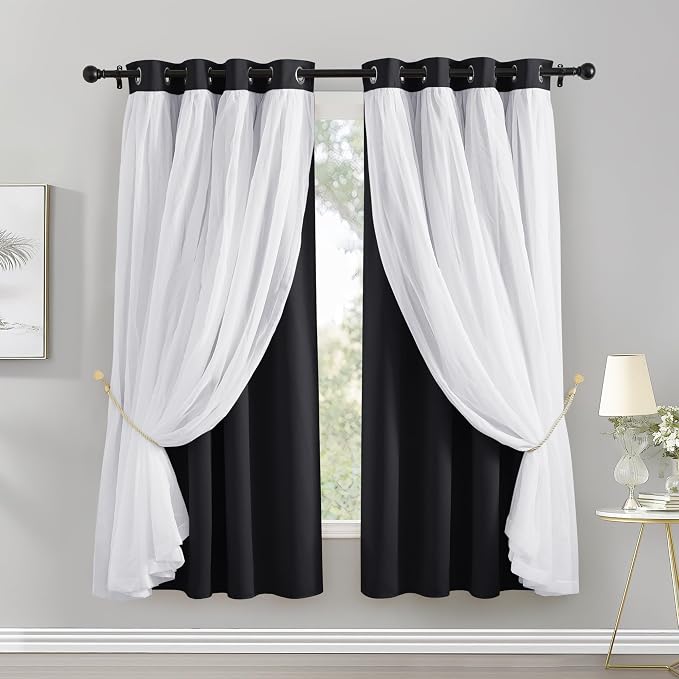 PONY DANCE Black Out Curtains Short 63 inches Long, 52 x 63 inches, Pack-2 | 2 by PONYDANCE