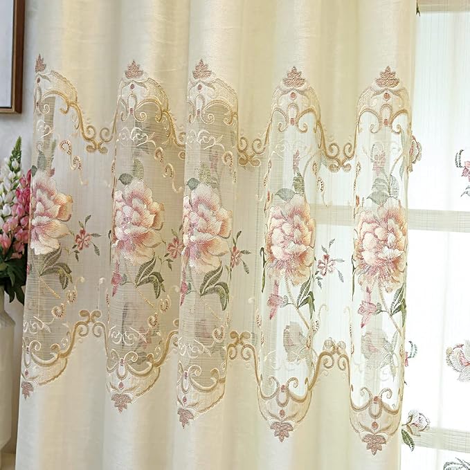 1pc Luxury Peony Embroidery Thermal Insulated Curtain Drape - Image 7