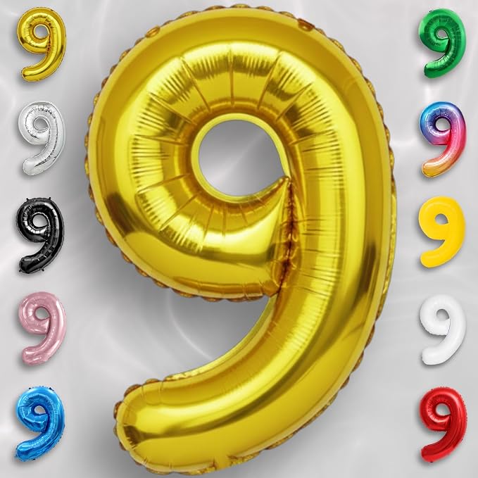 Gold Number Balloon 9 Mylar Foil Balloons 40 inch - Image 2