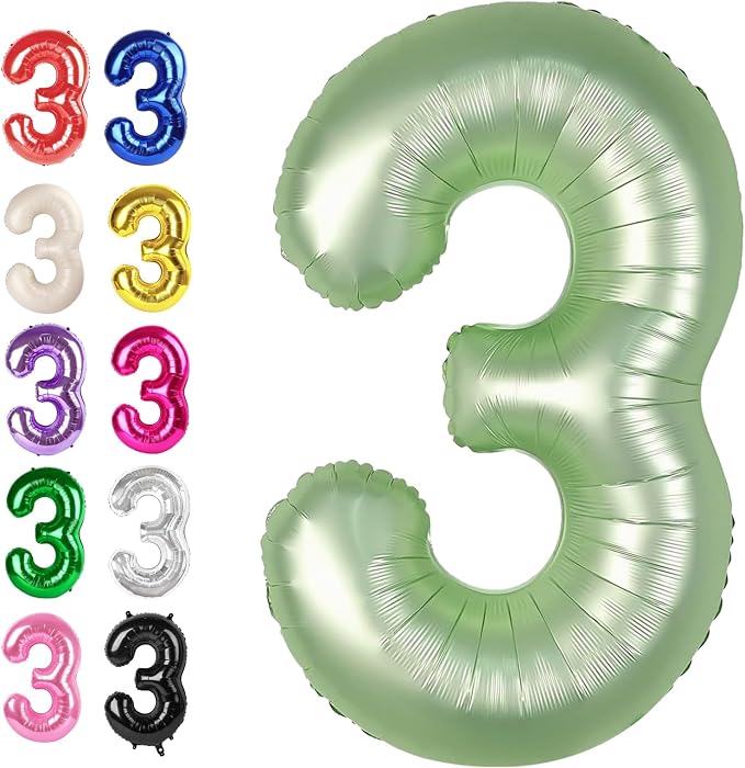 Sage Green Number 3 Balloon 40 inch, 3rd Birthday Party Balloons Decorations | by Upgesy