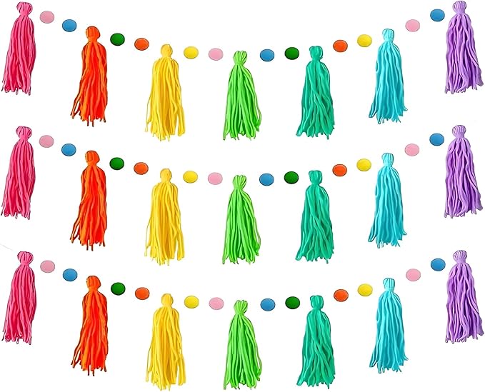 3Pcs Boho Tassel Garland 130cm/51in Long 12 Balls | Rainbow Felt Ball & Pom Pom by Tissting