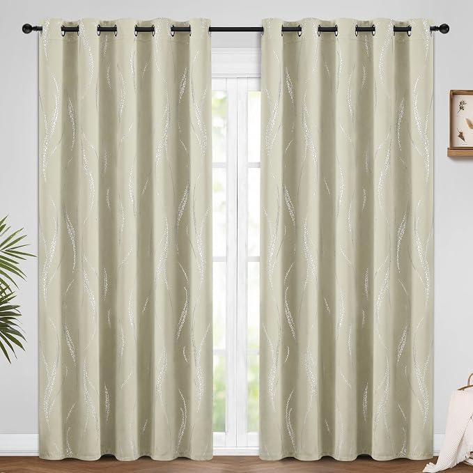 Yakamok Cream Light Blocking Curtains 84 Inches Long Silver Print Wide 62" | - Image 2
