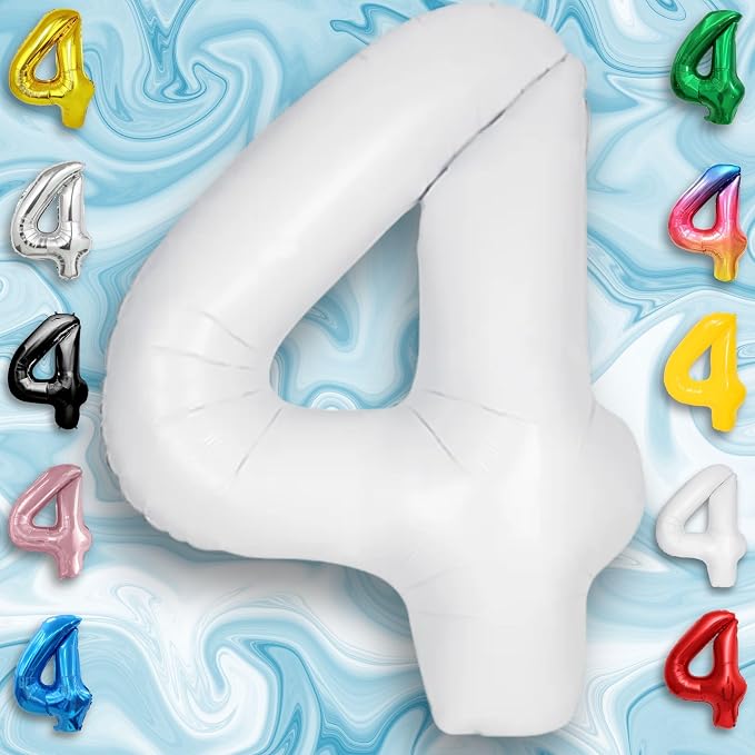 White Number Balloon 4 Mylar Foil Balloons 32 inch - Image 6