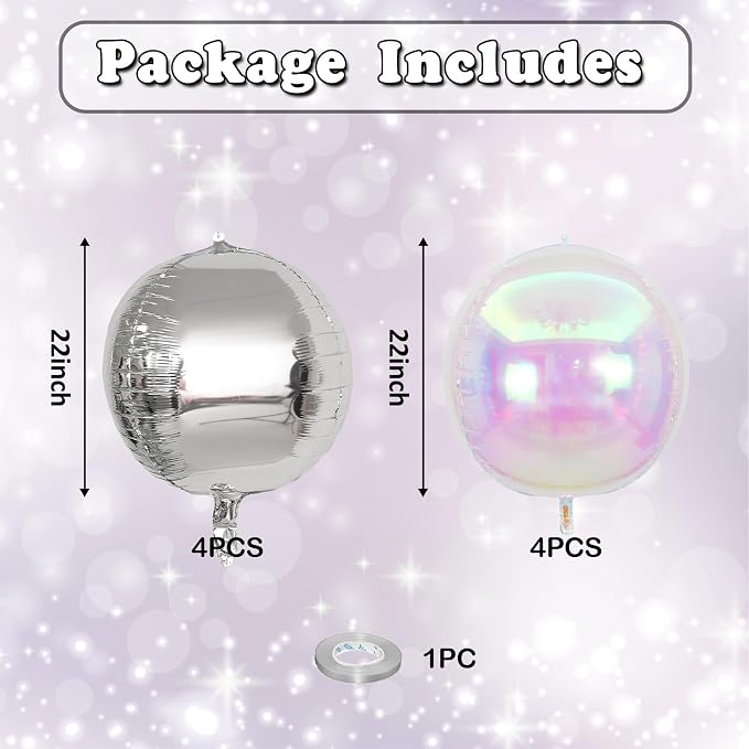 8 Pcs Silver Balloons and Iridescent Round Foil Balloons Holographic Metallic - Image 2