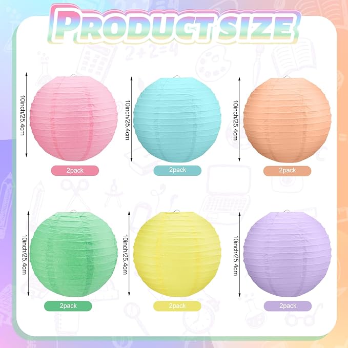 12 Pcs 10 Inch Hanging Paper Lanterns Party Decorations Cute Pastel Classroom - Image 3