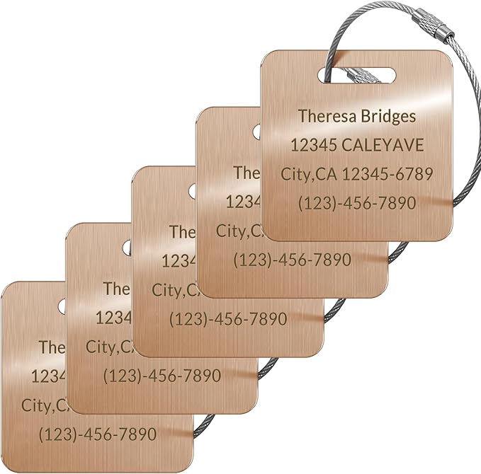 (5Pack) Custom Personalized Luggage Tags-Customized Unique tag for Suitcase Backpack Travel,Bags (Rose Gold (2 × 2))