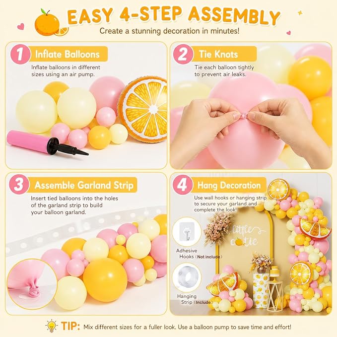 143Pcs Lemon Pink and Yellow Balloon Arch Kit, Lemonade Birthday Decor | - Image 5
