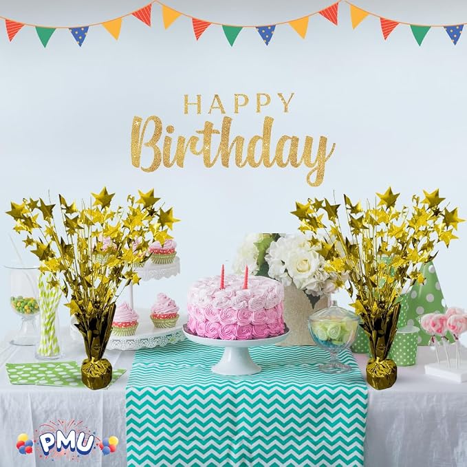 PMU Bursting Star Metallic Foil Spray Centerpiece- Gold Balloon Weights - Image 9