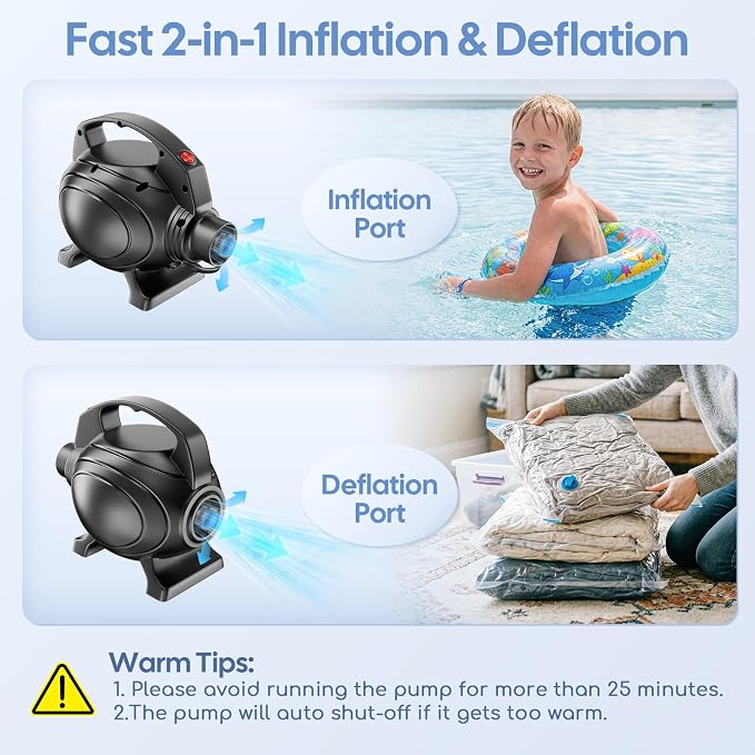Electric Air Pump for Inflatables, Air Mattress – 500W/650W Quick-Fill - Image 5