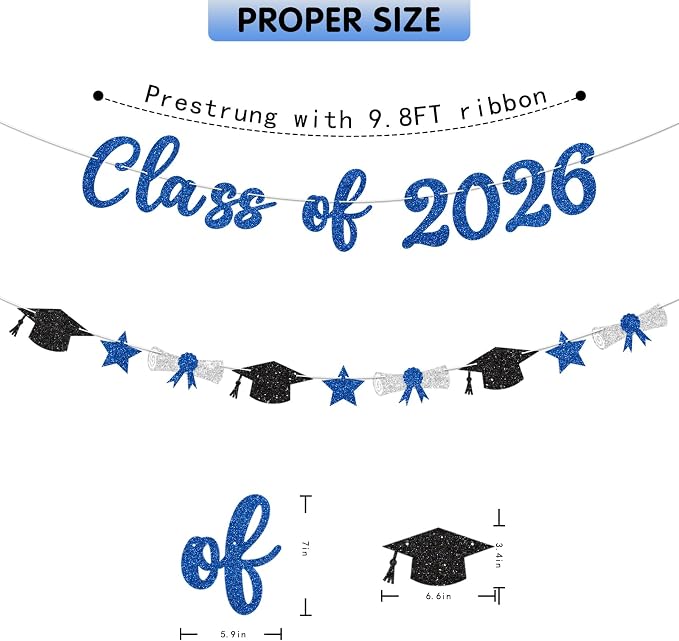 Class of 2026 Banner Blue Graduation Decorations Prestrung 2026 Graduation - Image 5